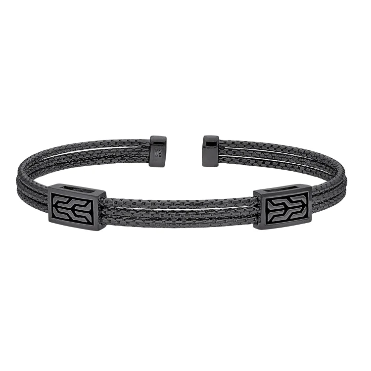 Black Rhodium Finished Sterling Silver 3 Cable Bracelet