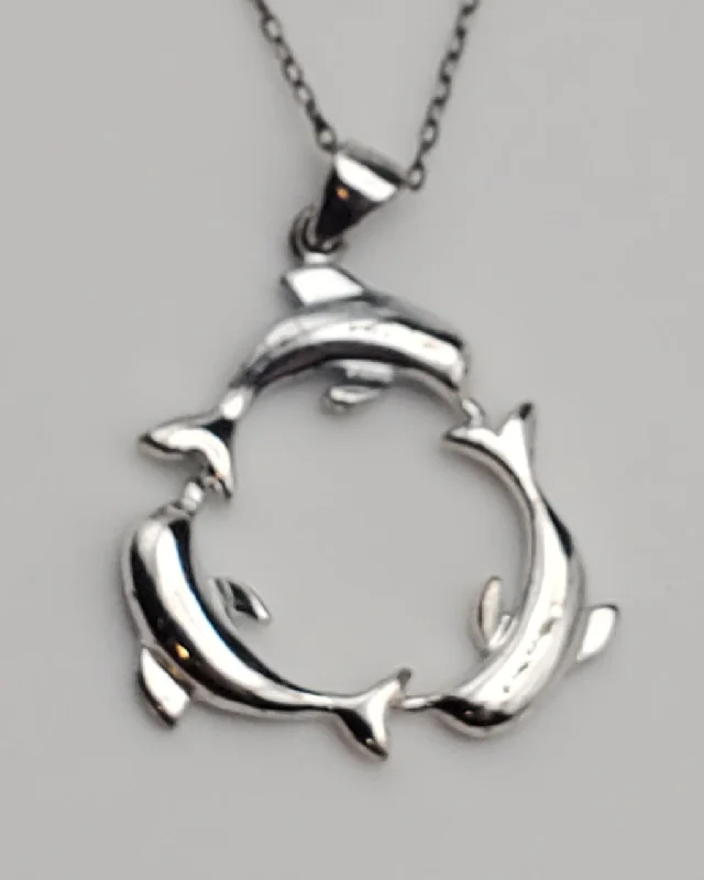 Companion bond necklaces -Dolphins Sterling Silver Hoop Pendant on Sterling Silver Chain Necklace - 18.5"