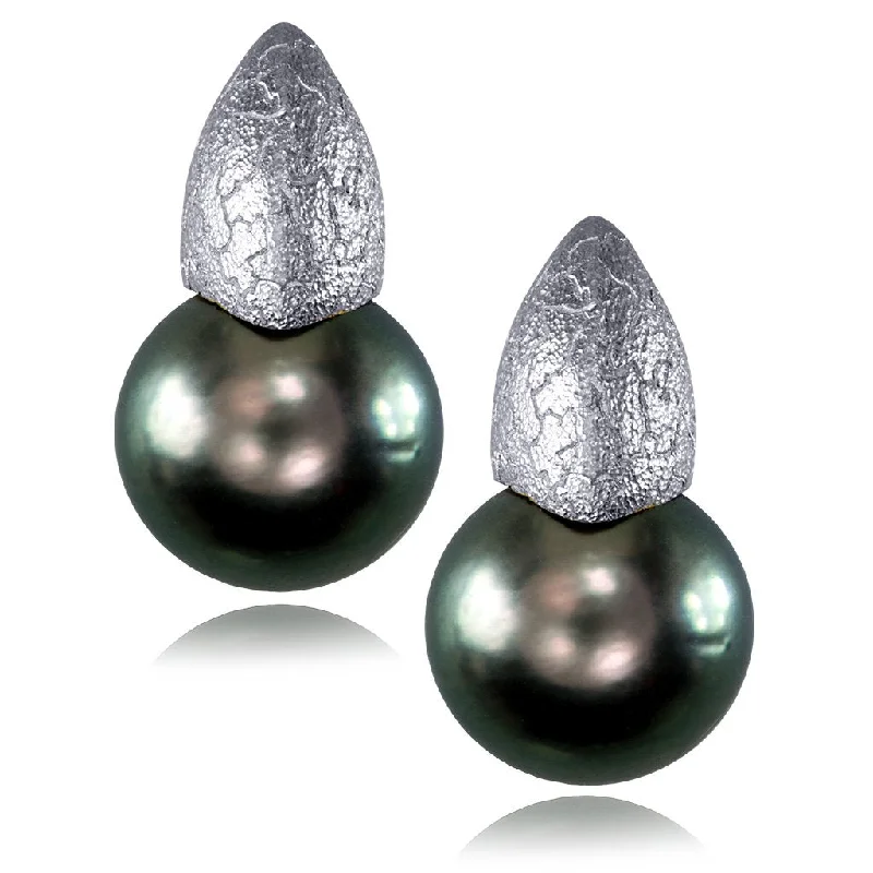 Ladies Earrings Trendy Spark-Gold Earrings with Tahitian Grey Pearls