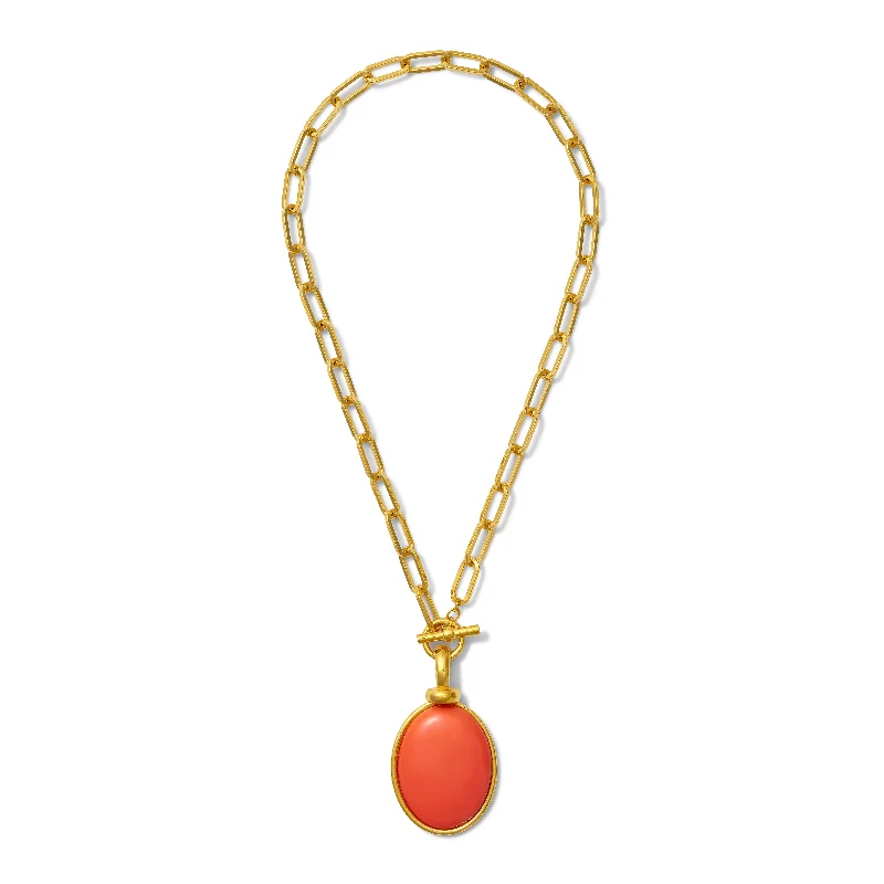 Bright acrylic necklaces -Necklace - Gloria V. Pendant in Salmon Coral