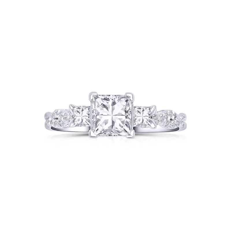 Ladies Engagement Rings with Richterite Glow-18K White Gold Three Princess-Cut Diamond Engagement Ring