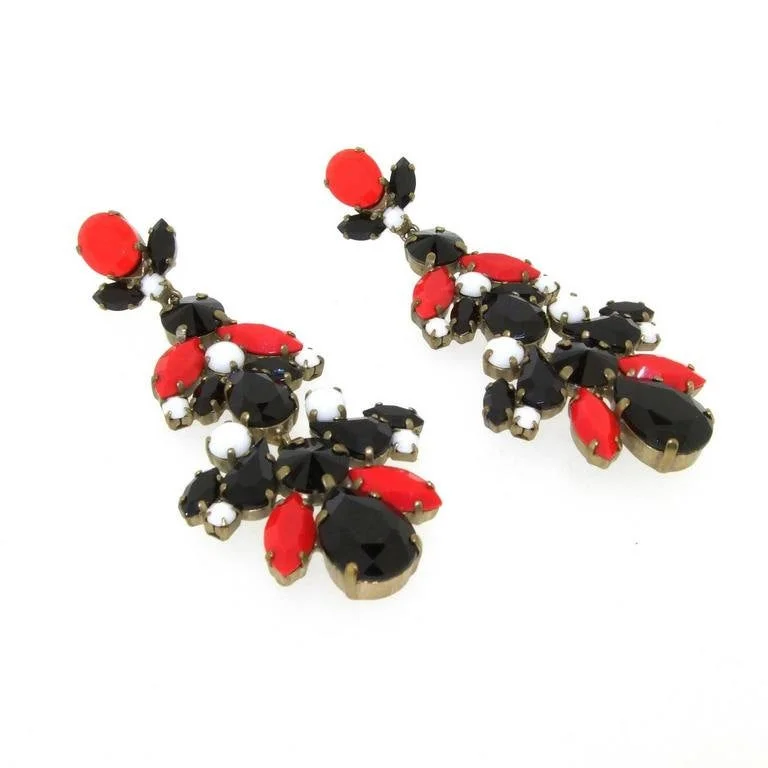 Ladies Earrings with Wave Shine-Red and Black Crystal Chandelier Statement Earrings by Frangos