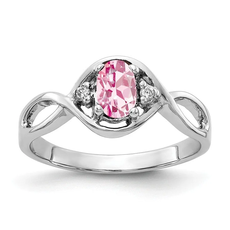 Ladies Rings Luxe Shine-14k White Gold 6x4mm Oval Pink Tourmaline and Diamond Infinity Style Ring