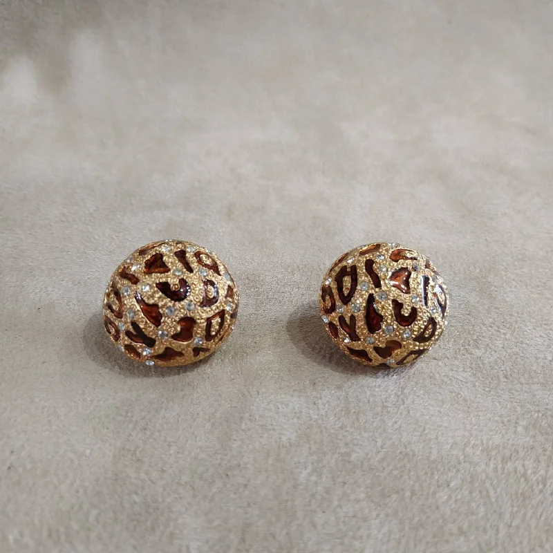 Ladies Earrings for Student Shine-Ciner Vintage Earrings Leopard enamel Clip On Round