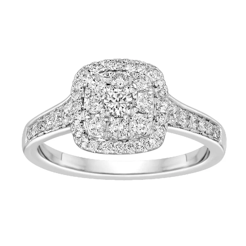 Ladies Engagement Rings Bold Shine-14K White Gold Round Halo Cluster Diamond Engagement Ring BLISS16-E-Size 5