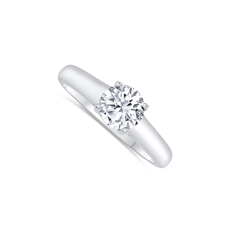 Ladies Engagement Rings Delicate Spark-14K White Gold Round 1.01 Carat Diamond Engagement Ring 0.05 Carat Hidden Diamonds