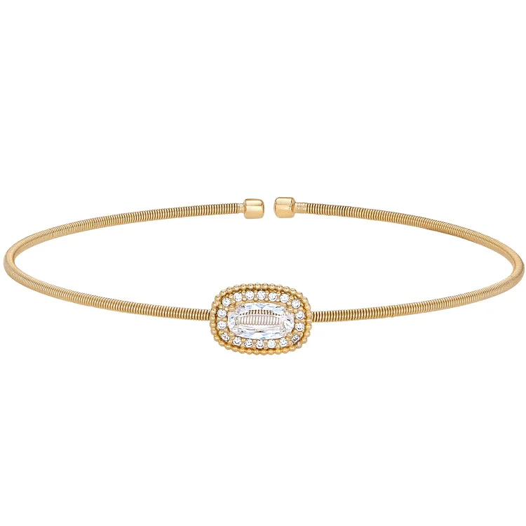 Ladies Mother’s Day charm bracelets -Gold Finish Sterling Silver Cable Cuff Bracelet with Oval Halo Simulated Diamonds