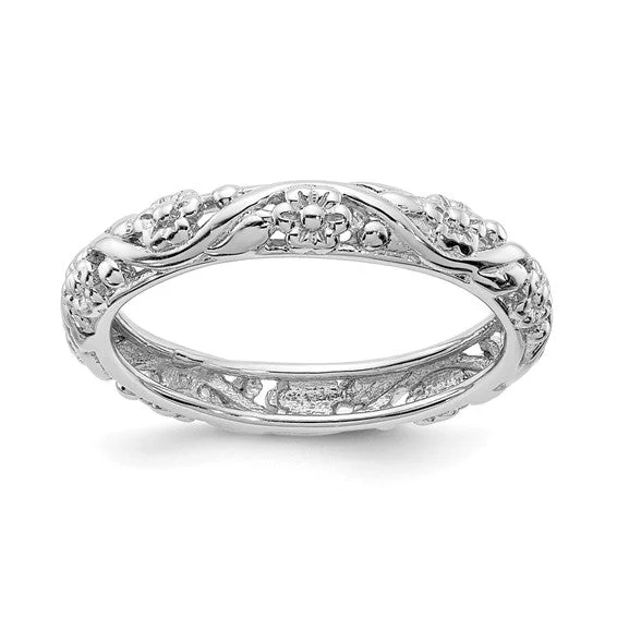 Ladies Rings with Flame Spark-Sterling Silver Stackable Expressions Floral Ring