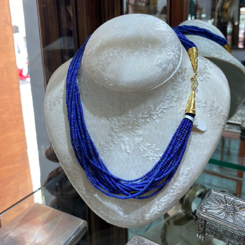 Bar sparkle necklaces -Necklace with Lapis Lazuli & Gold 18k clasp