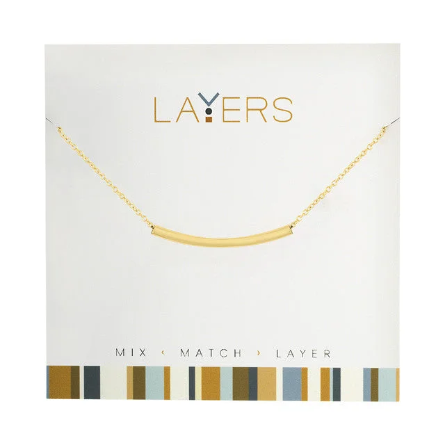 Radiant glitter necklaces -Gold Curve Bar Layers Necklace