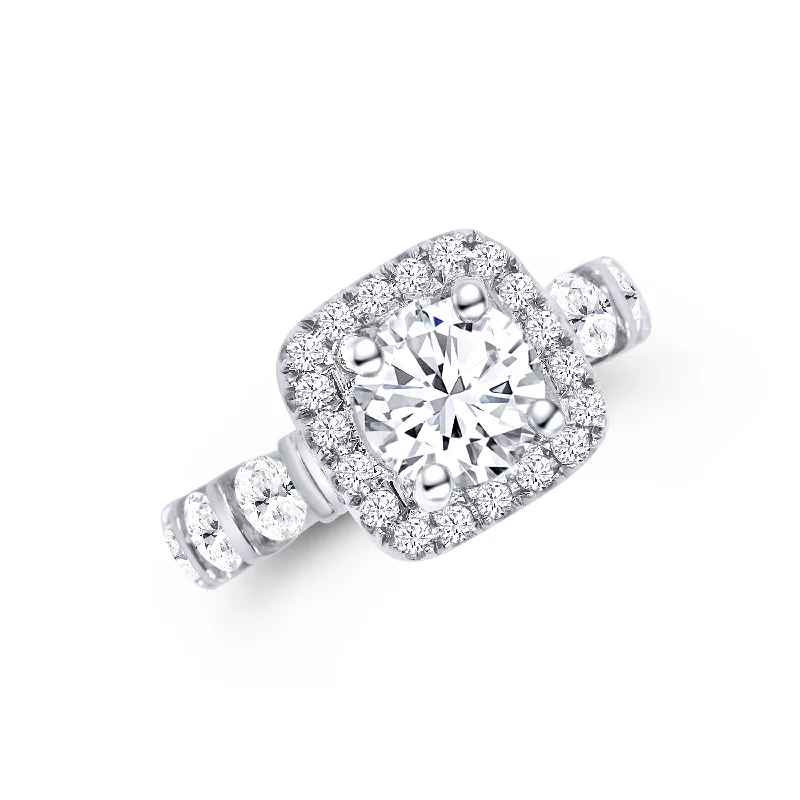 Ladies Engagement Rings with Rosasite Spark-14K White Gold Round 0.78 Carat Diamond Halo Engagement Ring