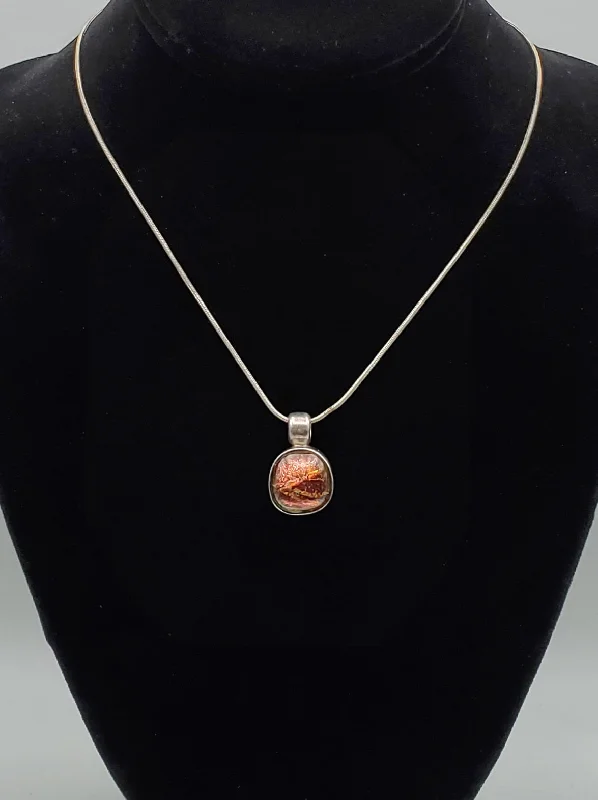 Family joy necklaces -Vintage Handmade Dichroic Glass Sterling Silver Pendant Necklace -16 + 3"