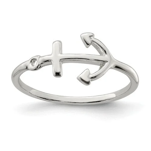 Ladies Rings for Beach Glow-Sterling Silver Sideways Petite Anchor Ring