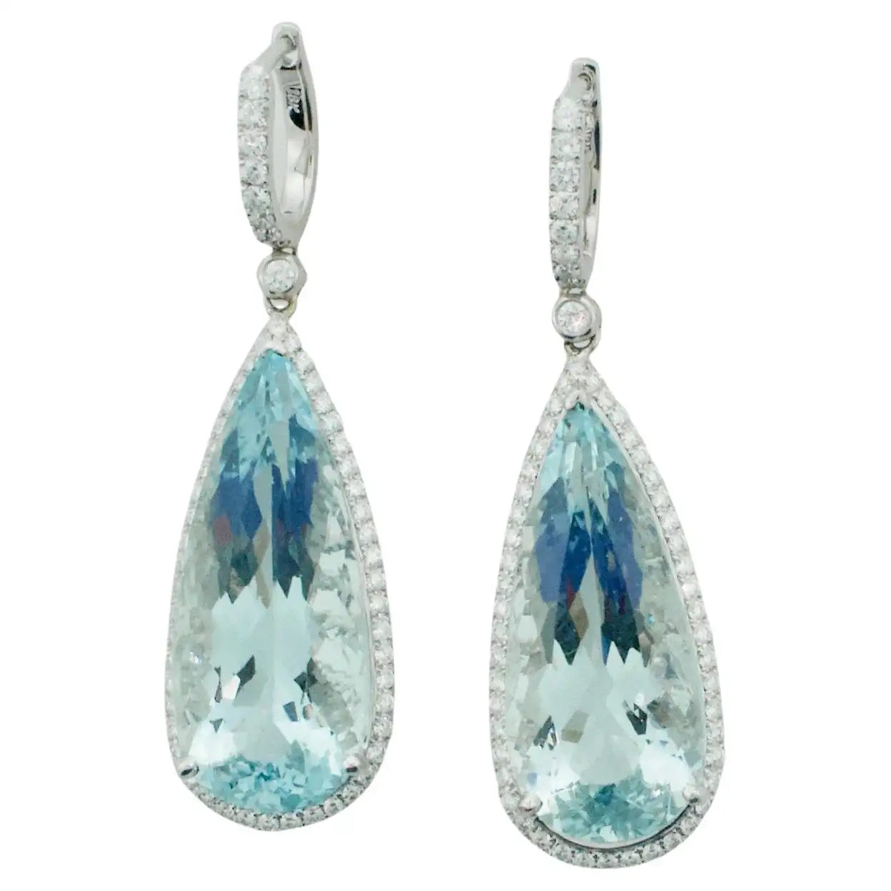 Ladies Earrings with Yellow Herderite-Aquamarine and Diamond Dangling Drop Earrings in 18k White Gold