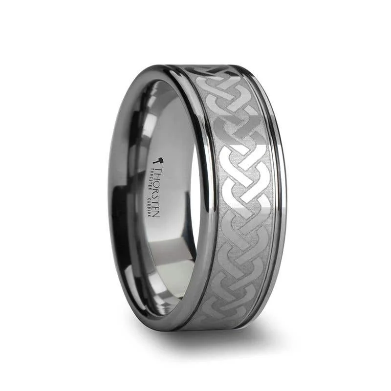 Ladies Rings for Kin Glow-Thorsten PALLAS Laser Engraved Tungsten Ring with Celtic Knot - 6mm 8mm or 10mm - Pallas