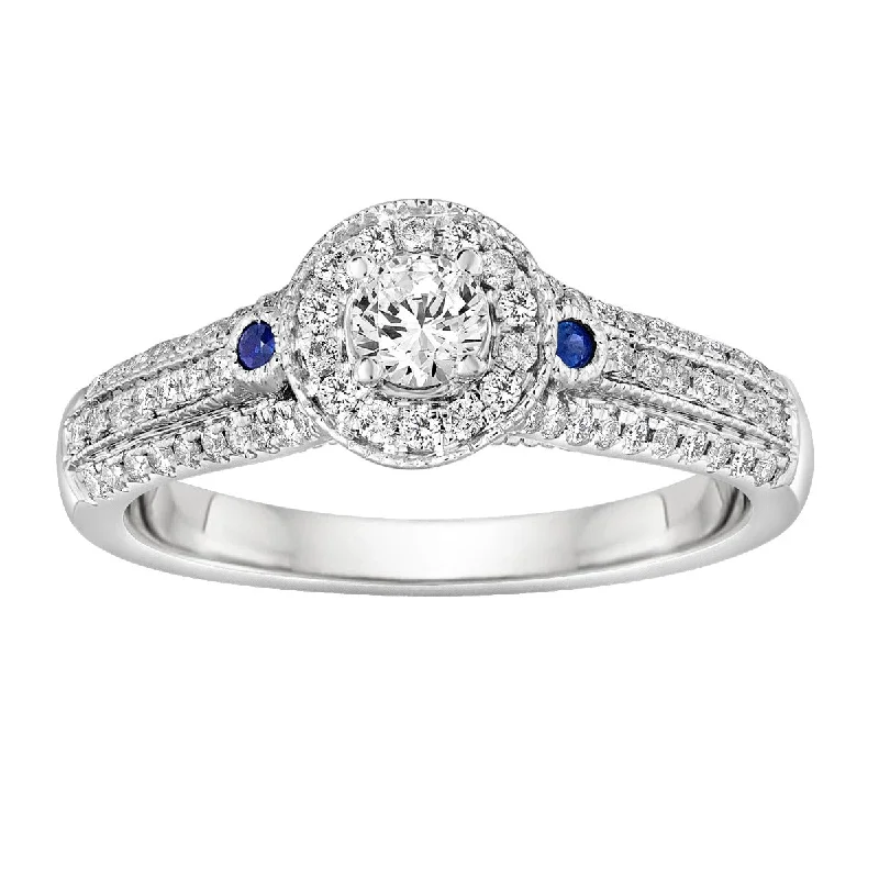 Ladies Engagement Rings in Rose Glow-14k White Gold Round Diamonds Sapphires Halo Engagement Ring BLISS9-E-Size 4