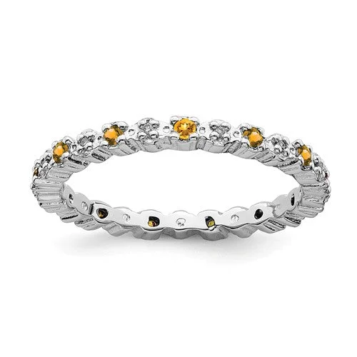 Sterling Silver Stackable Expressions Citrine & Diamond Alternating Eternity Ring