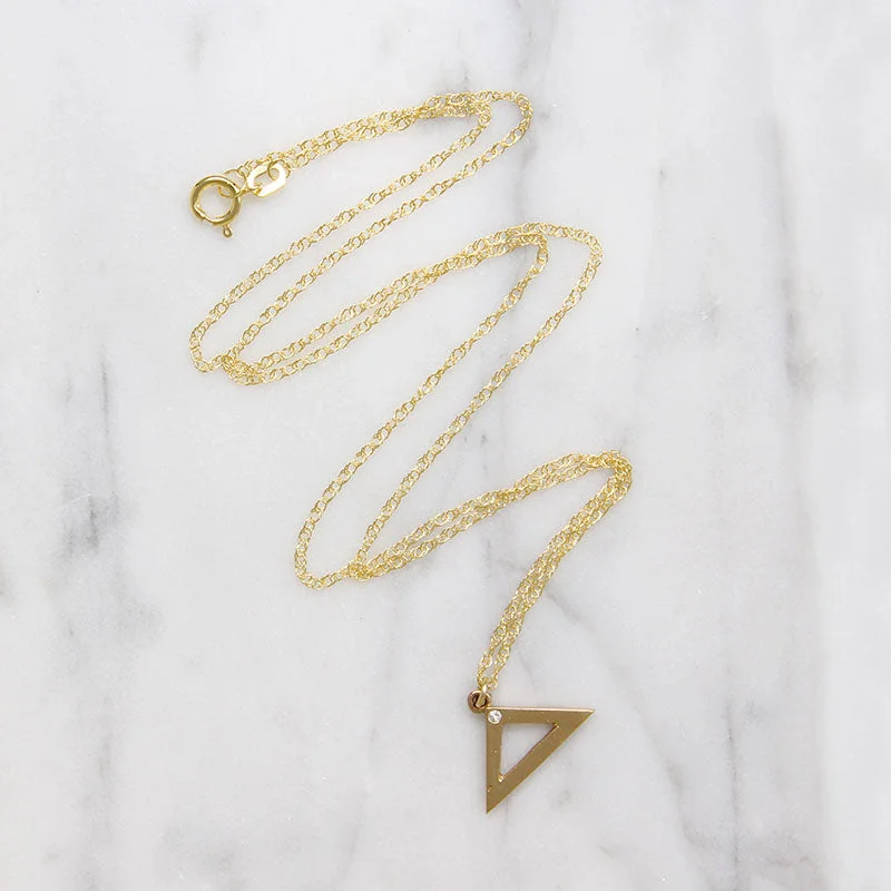 Single glow necklaces -14k Gold Isosceles Triangle with Diamond Necklace