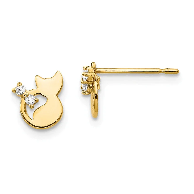 Ladies Earrings in Rose Shine-14k Yellow Gold Madi K CZ Children's Cat Post Earrings