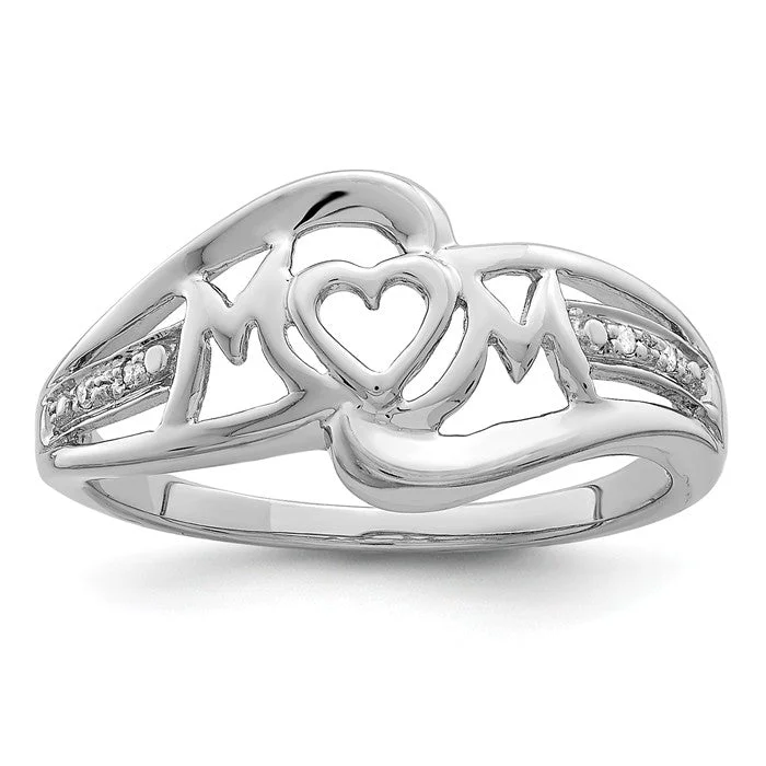 Ladies Rings Wave Spark-Sterling Silver Diamond Accented Heart Mom Ring