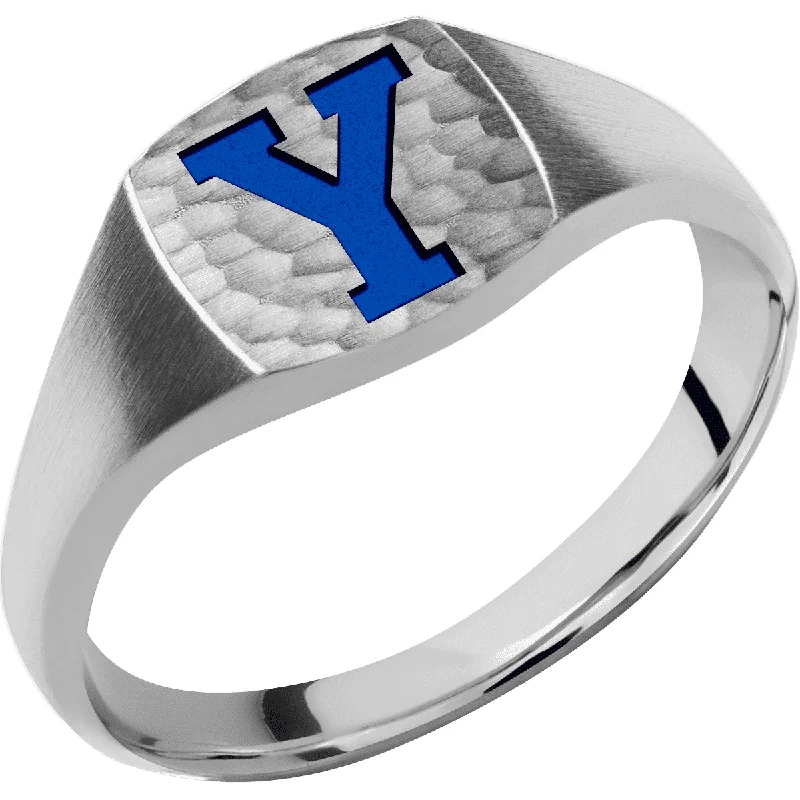 Ladies Rings with Teardrop Shine-Brigham Young University BYU Custom Collegiate Palladium Silver Signet Ring