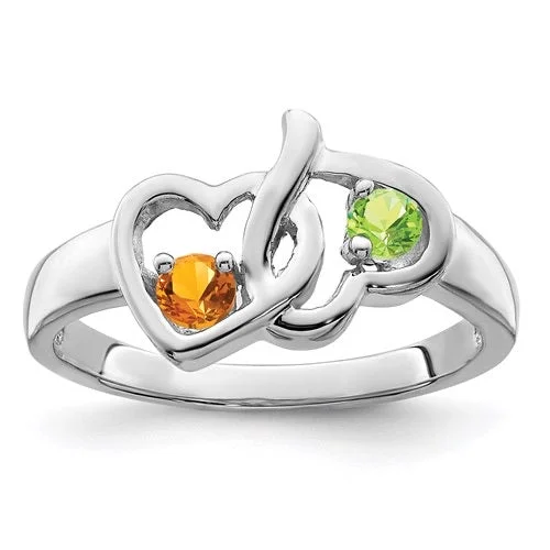 Ladies Rings with White Thaumasite-2 Stone Birthstone Heart Mother's or Couples Ring