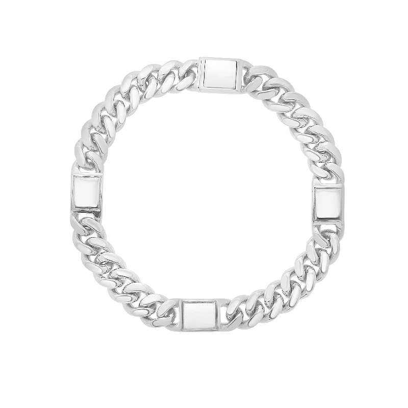 Ladies sturdy steel bracelets -Silver Miami Cuban Link Station Bracelet