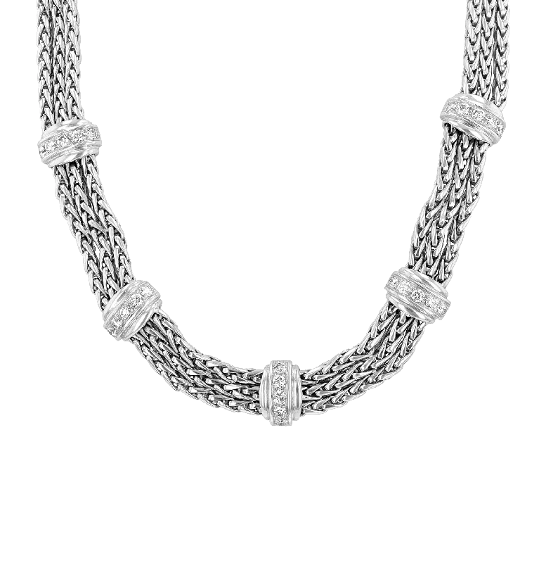 Braided weave necklaces -18K White Gold and Diamond Chain Necklace