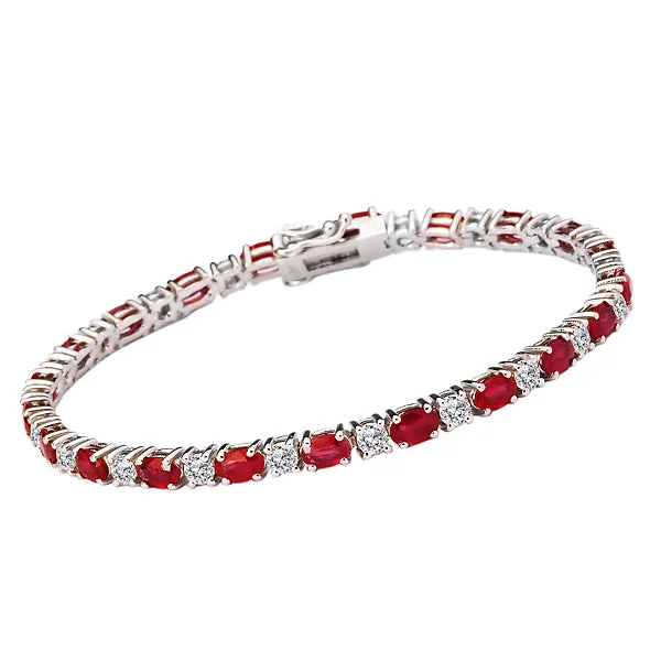 Ladies thick statement bracelets -Diamond and Ruby Tennis Bracelet