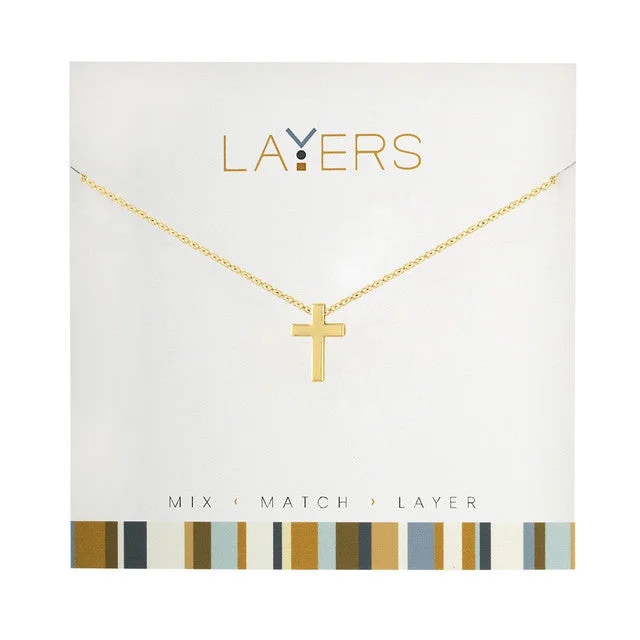 Memory gleam necklaces -Gold Cross Layers Necklace