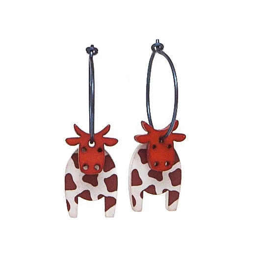 Ladies Earrings with Teardrop Shine-Lene Lundberg K-Form Brown and White Cow Earrings