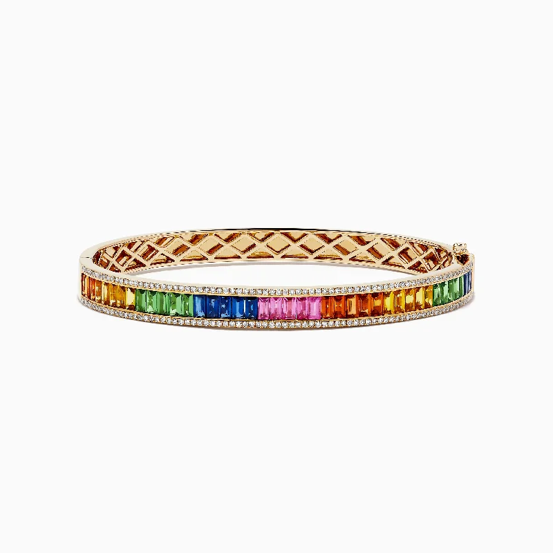 Ladies throwback retro bracelets -Watercolors 14K Gold Multi Sapphire and Diamond Bangle