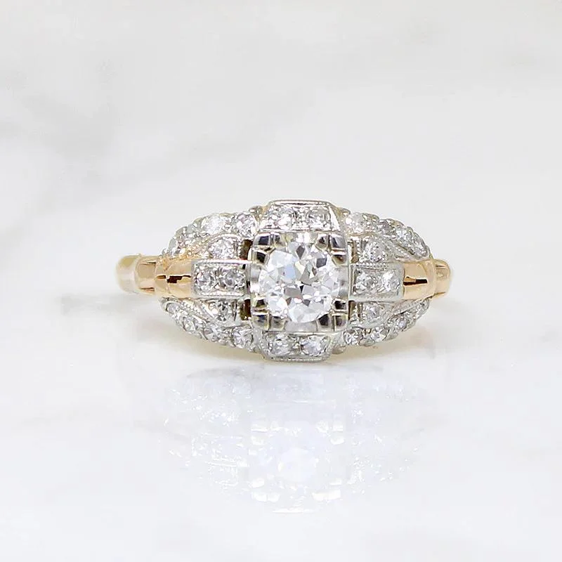 Ladies Engagement Rings with Zincite Glow-Glamorous 1930s Two-Tone Diamond Engagement Ring