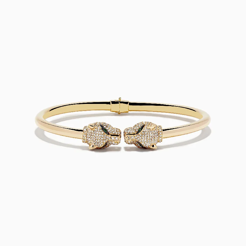 Ladies slim silhouette bracelets -Signature 14K Yellow Gold Emerald and Diamond Bangle