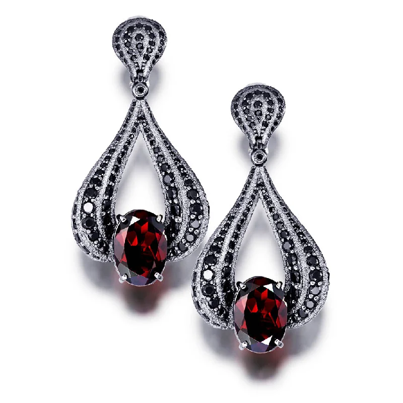 Ladies Earrings for Work Shine-Gold Twist Earrings With Garnet & Black Spinel