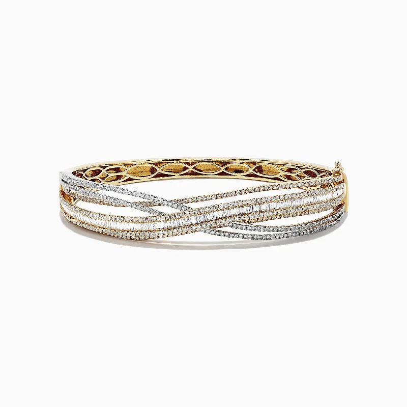 Ladies frosty winter bracelets -Duo 14K Two Tone Gold Diamond Crossover Bangle, 3.15 TCW