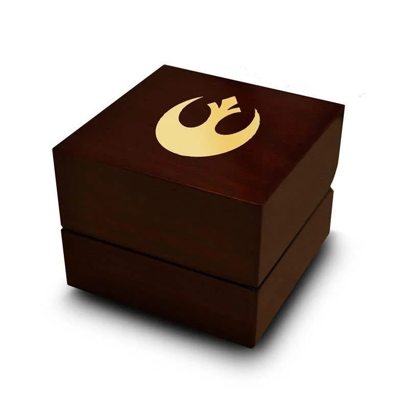 Ladies Engagement Rings Elegant Glow-Rebel Alliance Star Wars Symbol Engraved Wood Ring Box Chocolate Dark Wood Personalized Wooden Wedding Ring Box