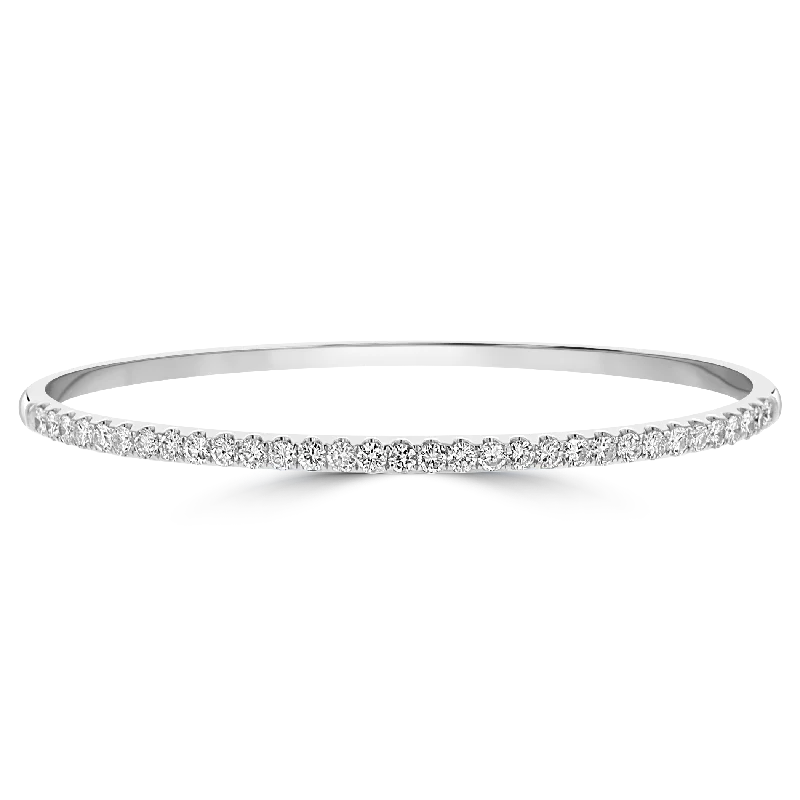 Ladies yoga calm bracelets -18KT WHITE GOLD 1.40 CTW DIAMOND OVAL BANGLE BRACELET