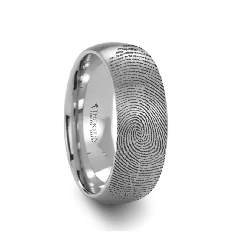 Ladies Rings for Artist Spark-Thorsten Fingerprint Ring Engraved Domed Tungsten Ring Brushed Ring - 4mm to 12mm