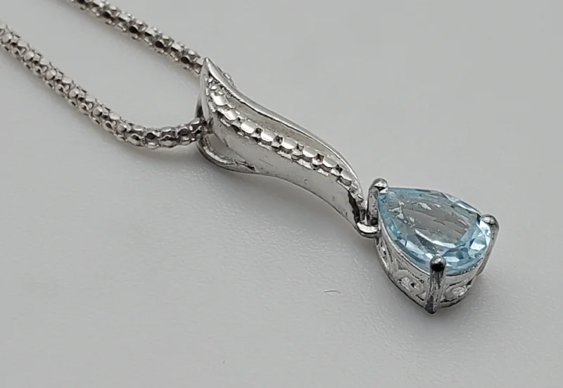 Key charm necklaces -Vintage Blue Topaz Sterling Silver Pendant on Sterling Silver Chain Necklace - 22"