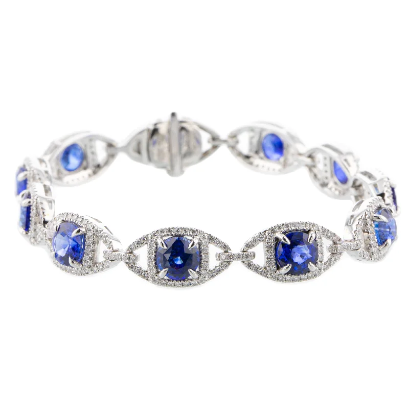 Ladies multicolored prism bracelets -JULEVE 18KT 11.24 CTW SAPPHIRE & 2.24 CTW DIAMOND HALO BRACELET