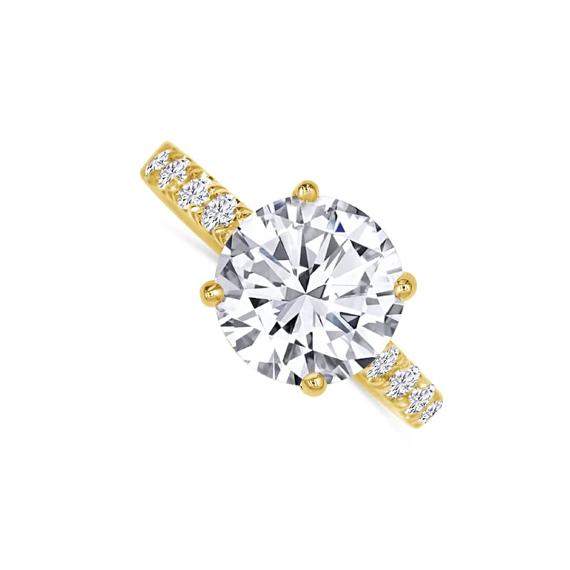 Ladies Engagement Rings with Tourmaline Spark-14K Yellow Gold Round 3.36 Carat Diamond Hidden Halo Engagement Ring