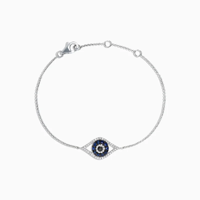 Ladies fairy sprinkle bracelets -Novelty 14K White Gold Sapphire & Diamond Evil Eye Bracelet, 0.43 TCW