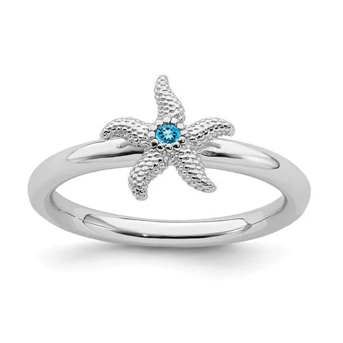 Ladies Rings for Dream Shine-Sterling Silver Stackable Expressions Blue Topaz Starfish Ring