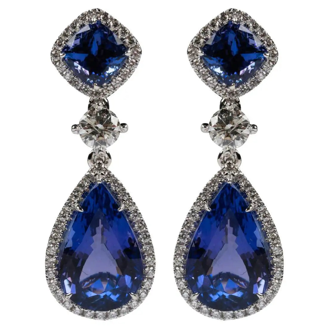 Ladies Earrings Light Spark-Gorgeous Tanzanite and Diamond Dangling Earrings in 18k