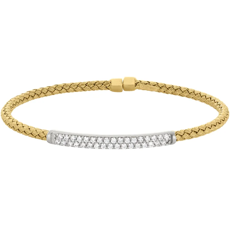 Ladies handcrafted artisan bracelets -Gold Finish Sterling Silver Basketweave Cuff Bracelet with Rhodium Finish Simulated Diamonds