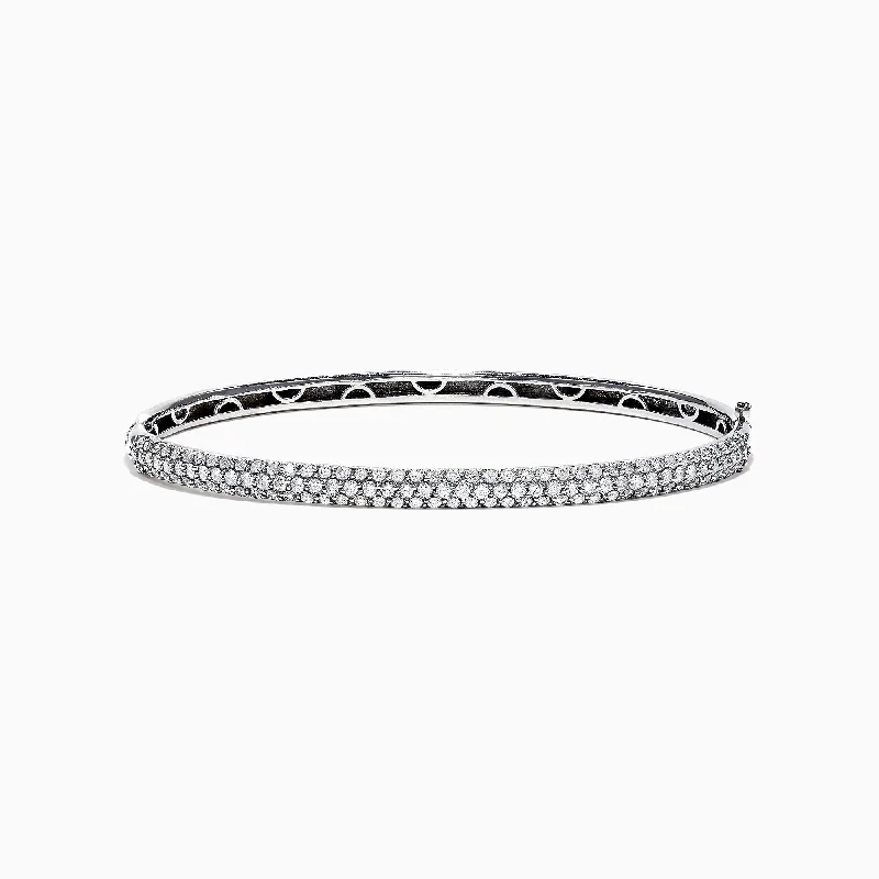 Ladies sleek bangle bracelets -Pave Classica 14K White Gold Diamond Bangle, 1.47 TCW