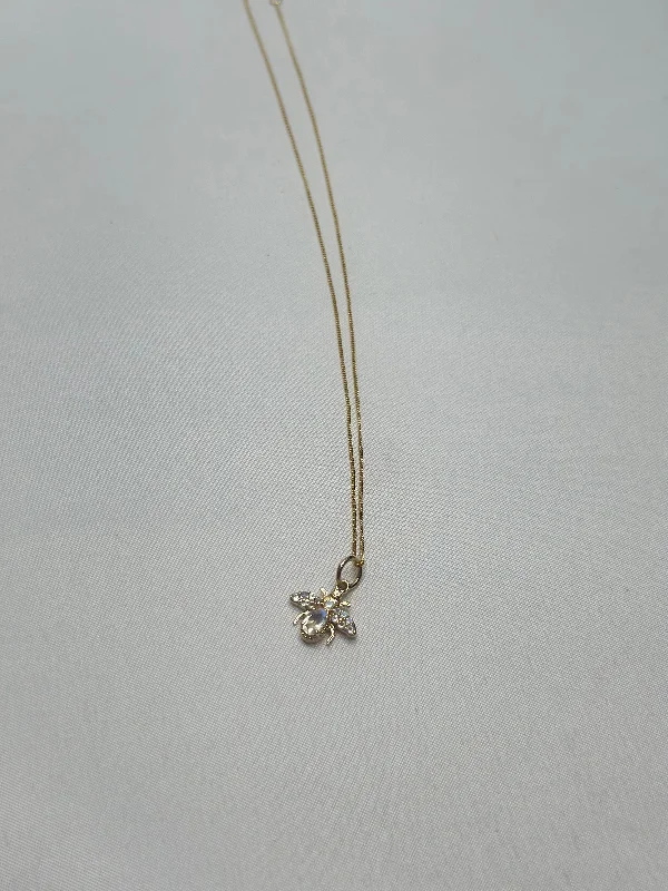 Sunny breeze necklaces -Necklace - Moonstone & Diamond Bee on 14K Chain