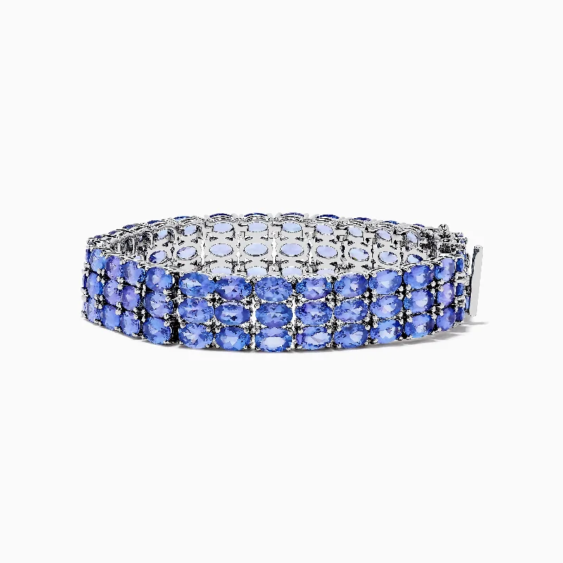 Ladies value sparkle bracelets -Nahla Siri Sterling Silver Oval 3 Row Tanzanite Bracelet