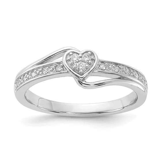 Ladies Rings for Summer Spark-Sterling Silver Fancy Diamond Heart Ring